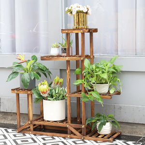 6 Tiered Wood Plant Flower Stand Shelf Planter Pots Shelves Rack Holder Display for Multiple Plants Indoor Outdoor Garden Patio